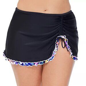 NWT Island Escape Women's Mariposa Ruched Swim Skirt Black Size 24W $50 LLL530